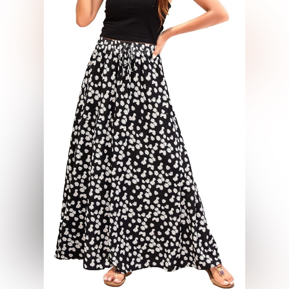 Bluetime Women Long, Chiffon Summer Beach Pleated Elastic Waisted Maxi Skirt
